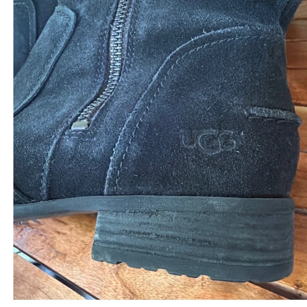 UGG Sorensen Waterproof Suede Tall Boots Womens 7.5 Black Knee High Lug Sole